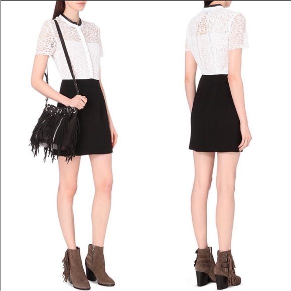 The Kooples Contrast Mini Dress $350 White Lace Black Crepe Women Size Medium - Picture 9 of 9